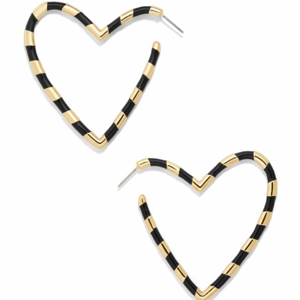 NEW 🌸🌺💎 Black & Gold open heart hoop Earring